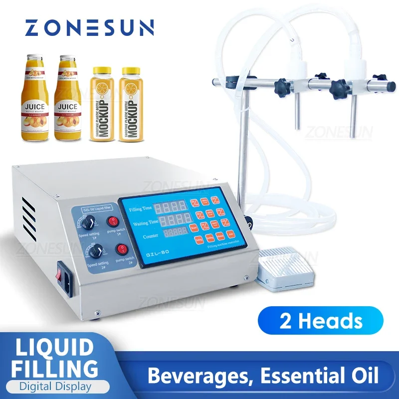 ZONESUN ZS-YTDP2 Double Head Liquid Perfume Water Juice Essential Oil Electric Digital Control Pump Liquid Filling Machine