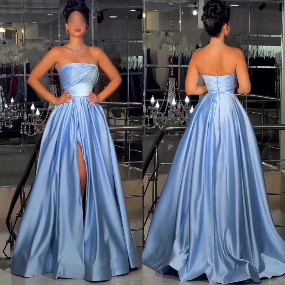 

Customized Charmeuse Beading Strapless A-line Long Dresses Bespoke Occasion Glitter Evening Gown Woman Elegant Party Wedding