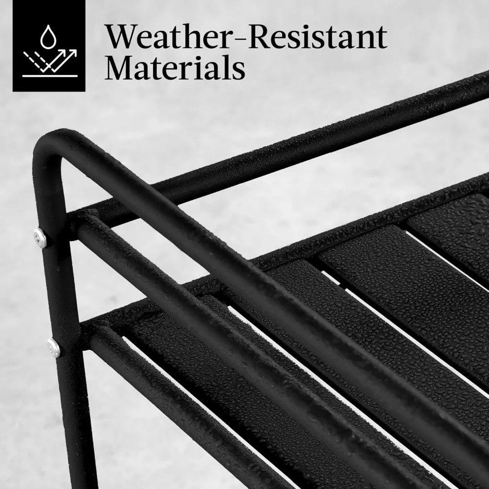 Outdoor Mobile Patio Bar Cart, Home Bar Serving Cart, BBQ Side Table w/ 2 Tier Storage, Wine Rack, Lockable Wheels - Black