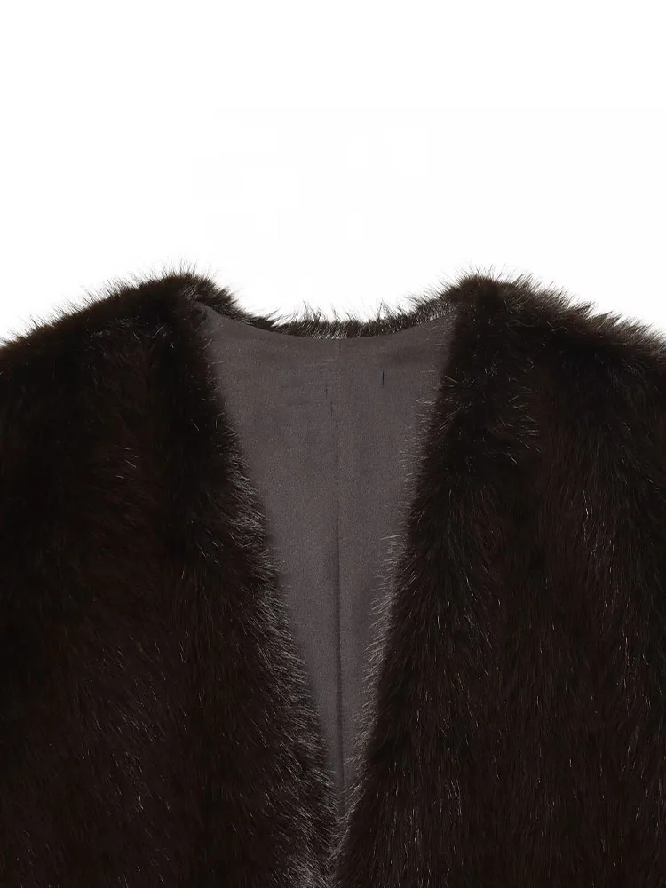 سترة نسائية موضة 2025 على الطراز الأوروبي والأمريكي شتاء جديد متعدد الألوان من الفرو الصناعي سترة أنيقة برقبة على شكل حرف v Mujer #4