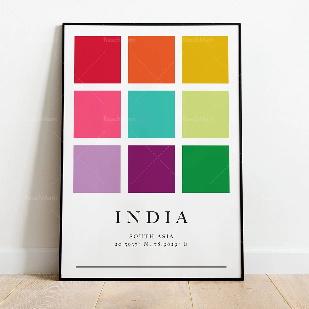 Colombia, Portugal, Japan, UK, India, Egypt, New Zealand, Finland, Russia, Ethiopia, Nepal, Morocco Minimalist palette poster