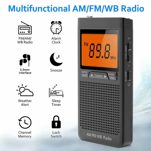 Radio meteorológica portátil FM AM NOAA Radio de bolsillo de emergencia con alarma de advertencia meteorológica canales de búsqueda automática Mini Radio de mano