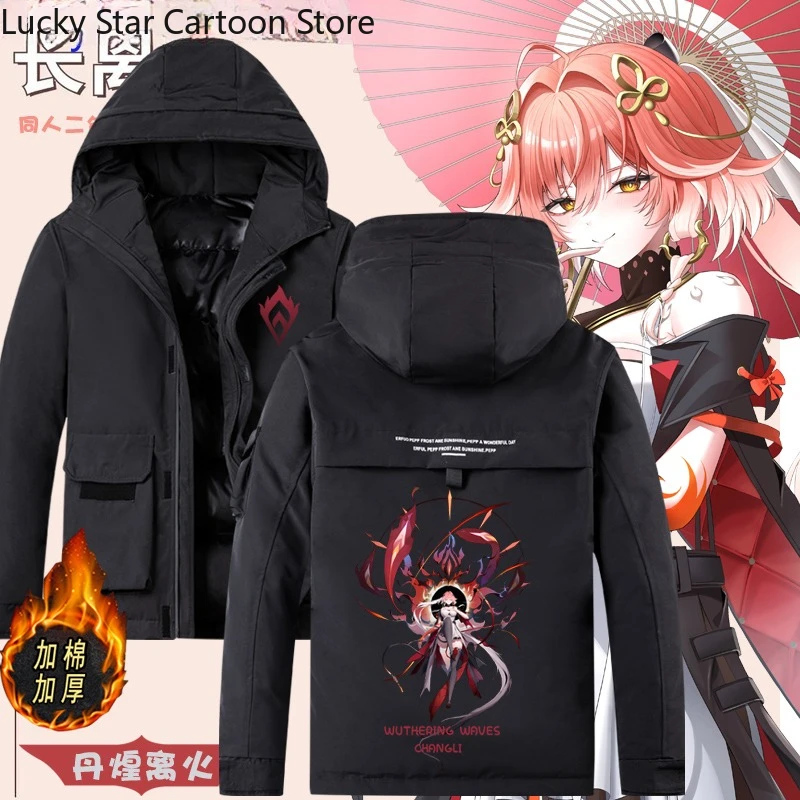 

Halloween Wuthering Waves Changli Cosplay Winter Long Sleeve Cartoon Print Unisex Coat Hoodie Top Costume Game Jacket Cotton