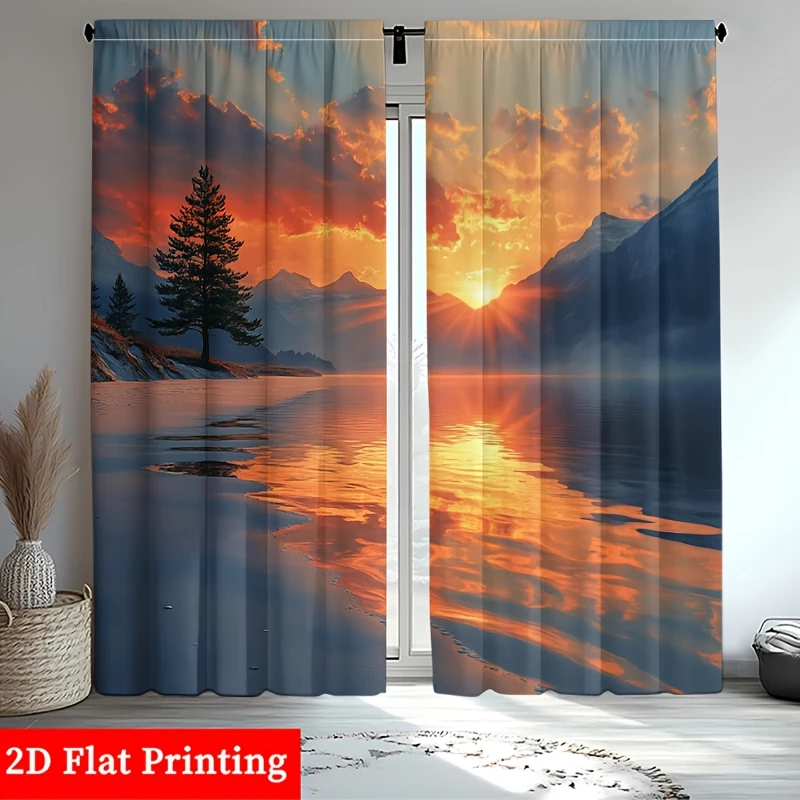 Aesthetic Sunset Sunrise Curtain Window Treatment Lake Mountain Nature Scene Print Curtains Home Decor Panel