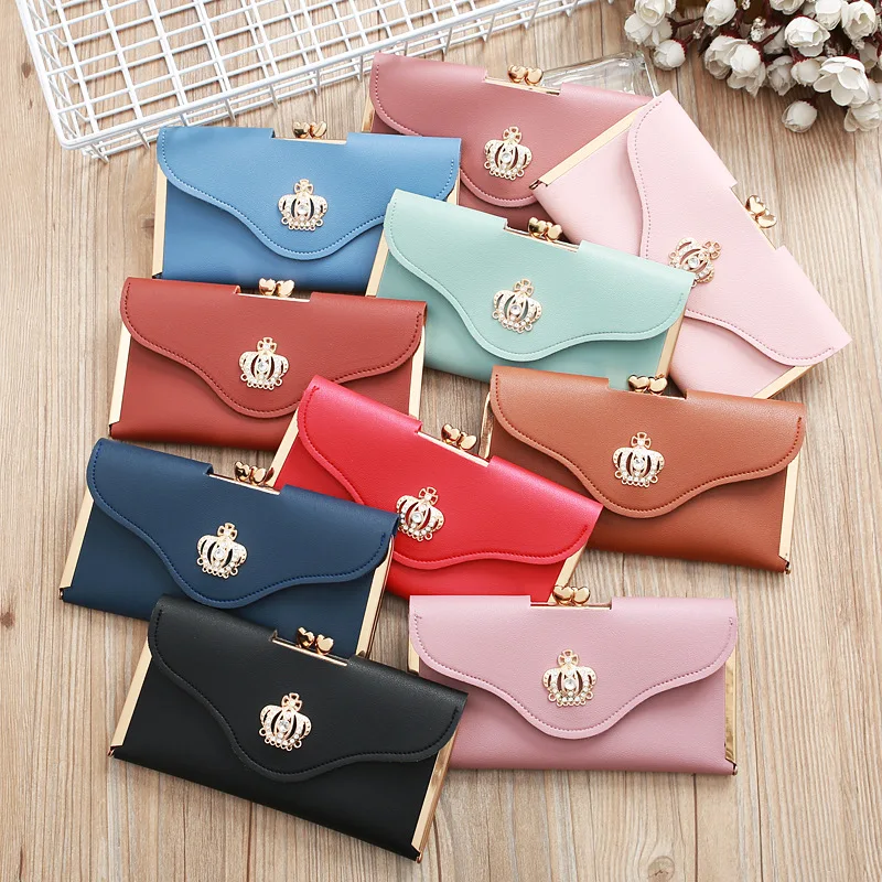 Women's Crown Style Long Wallet Hasp Zipper Money Pouch Female Envelope Coin Purse Cards ID Holder for Girls Portable Clutch Bag