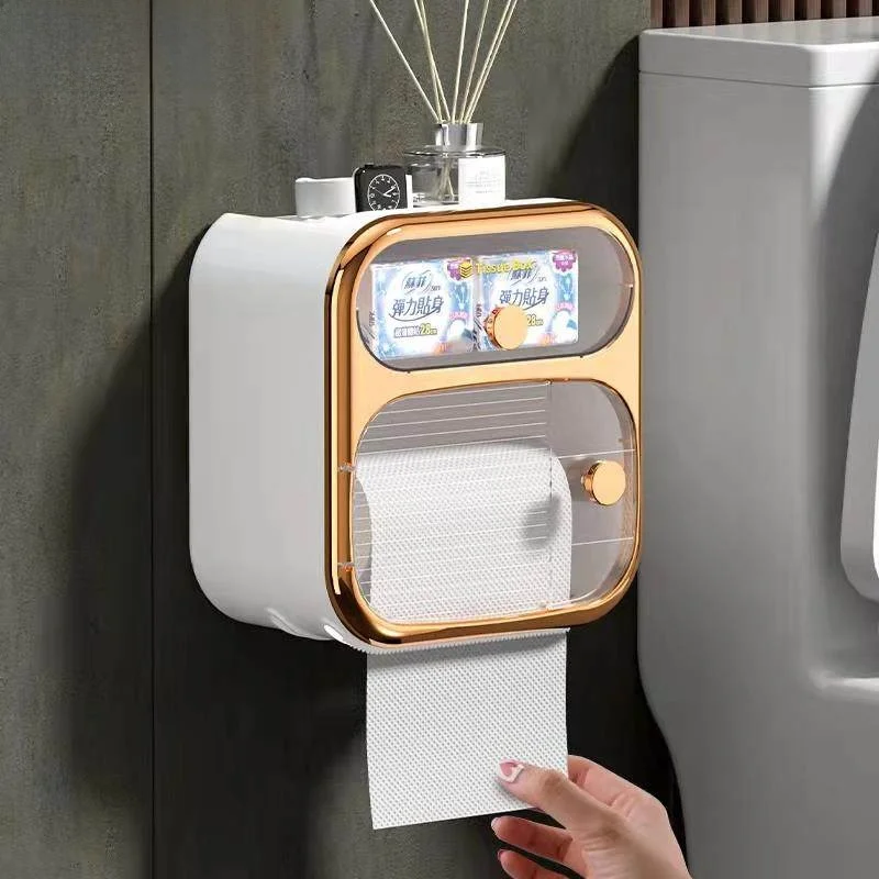 浴室壁掛けトイレットペーパーホルダー防水ティッシュボックス穴あけ不要トイレットペーパー収納ラック浴室オーガナイザー