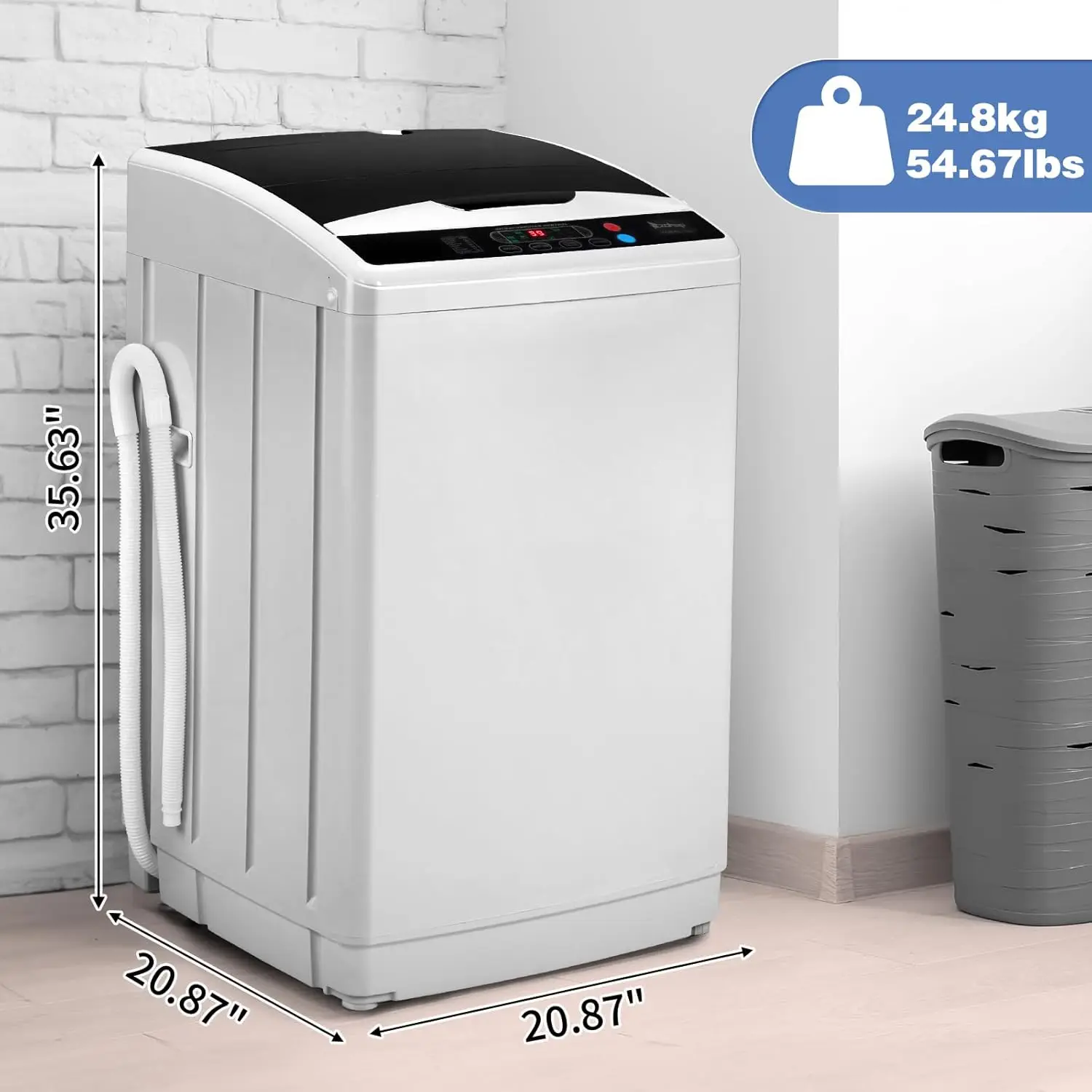 25LBS Portable Full-Automatic  Stainless Steel Drum 10 Wash Programs Compact Laundry Solution