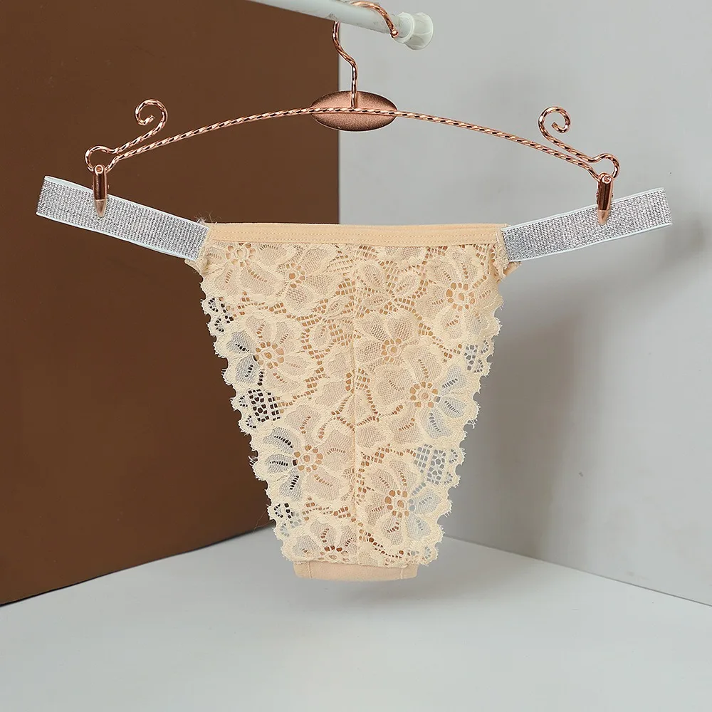 Culotte taille basse en dentelle transparente pour femme, string en biscuits, sous-vêtement féminin, slip en maille, entrejambe en coton, cristal, fleur, mode fille