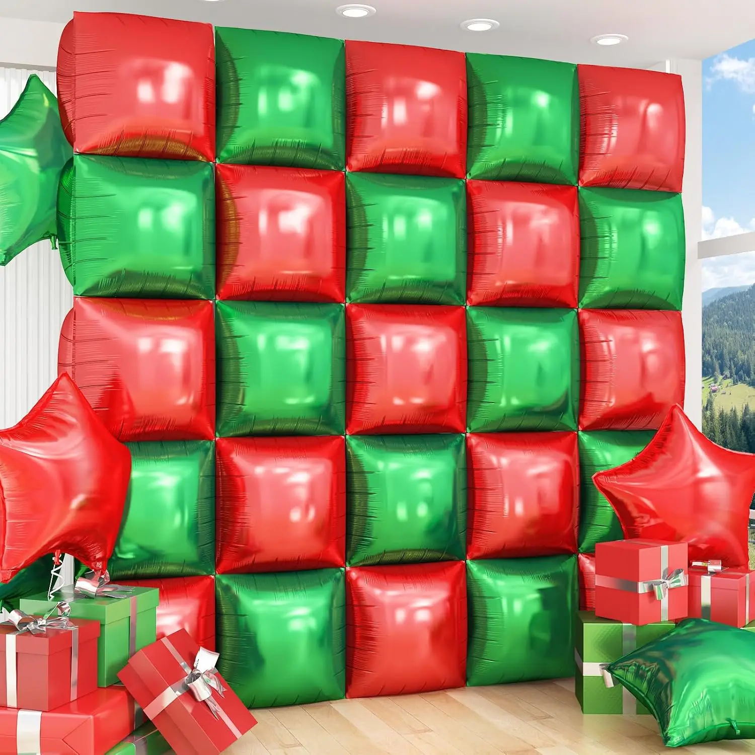 50/25Pcs Chrome Red Green Square Foil Balloons Wall Double-sided Square Balloon for Wedding Birthday Christmas Party Backdrops