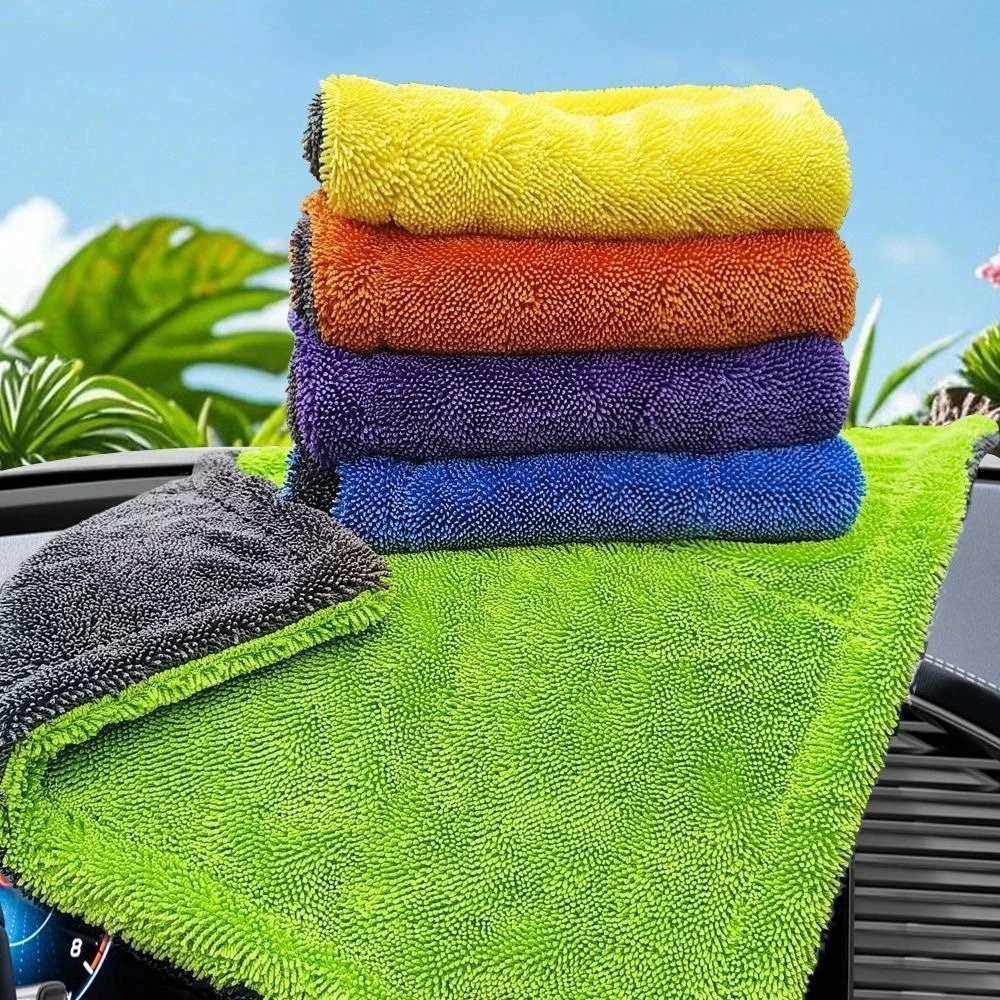 Gray-green Double-sided Absorbent Towel 1200GSM Thickened and Twisted Microfiber Car Towel