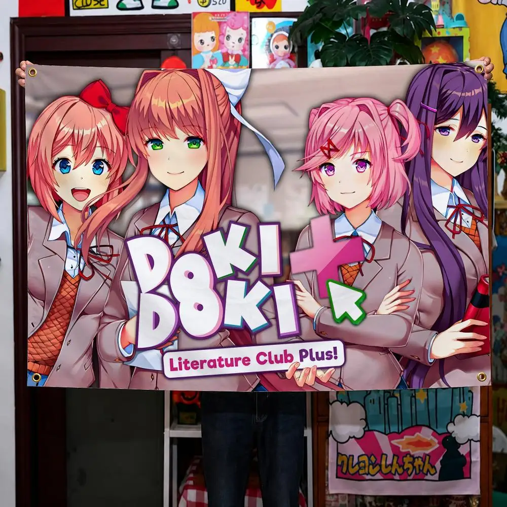 Game Doki Doki Literature Club! DDLC Flags Wall Hanging Background Flag Wall Decor Banners for Outdoor Bedroom Dorm Room Decor