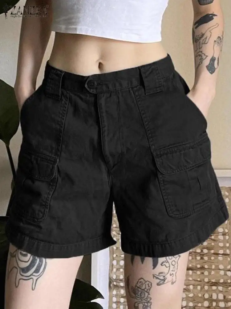 

2024 ZANZEA Fashion Shorts Summer Women High Waist Cargo Pants Vintage Shorts Work Pantalon Elegant Wide Leg Palazzo Streetwear