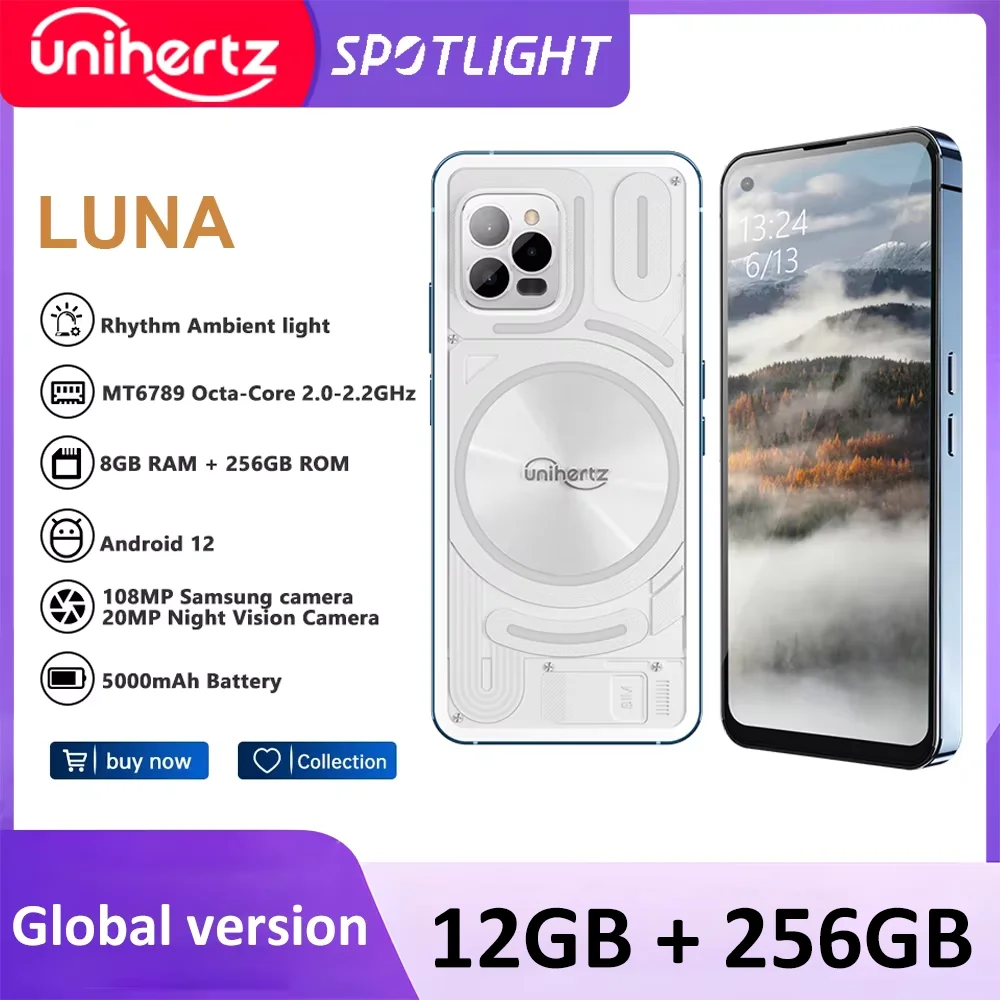 Unihertz Luna Smartphone Rhythm Ambient Light 8GB 256GB 108MP G99 Mobile Phone Night Vision Cellphones