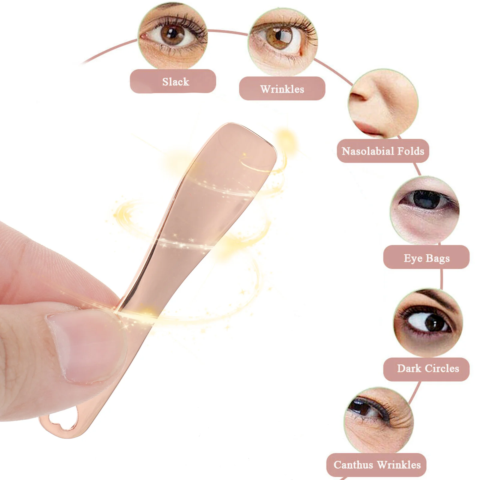 3 pezzi in oro rosa cucchiaio per crema per gli occhi in lega di zinco durevole massaggiatore per occhi per alleviare l'affaticamento circolazione strumento per la cura della pelle applicatore di bellezza