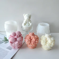 3D Bear Kitten Flower Basket Design Silicone Mold DIY Wax Candle Resin Gypsum Craft Molds Chocolate Mousse Cake Decoration Mould