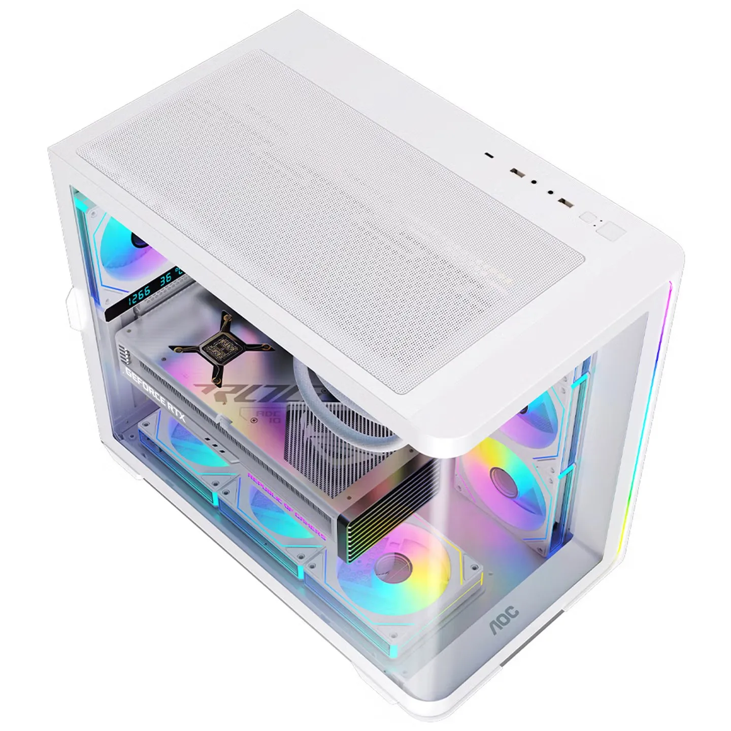 AOC CG455 Sea-View Room Computer Case with Integrated Curved Glass 360-Degree Water Cooling Support And ARGB Lighting Strip