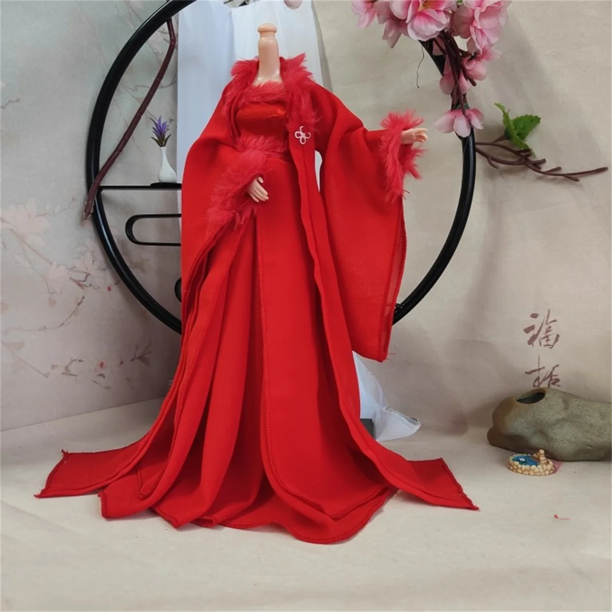 

1/6 Scale Female Dress Outfit costume Hanfu Red White Ancient Anime Fox Suit Clothes Cosplay for 12inch Action Figure Toys