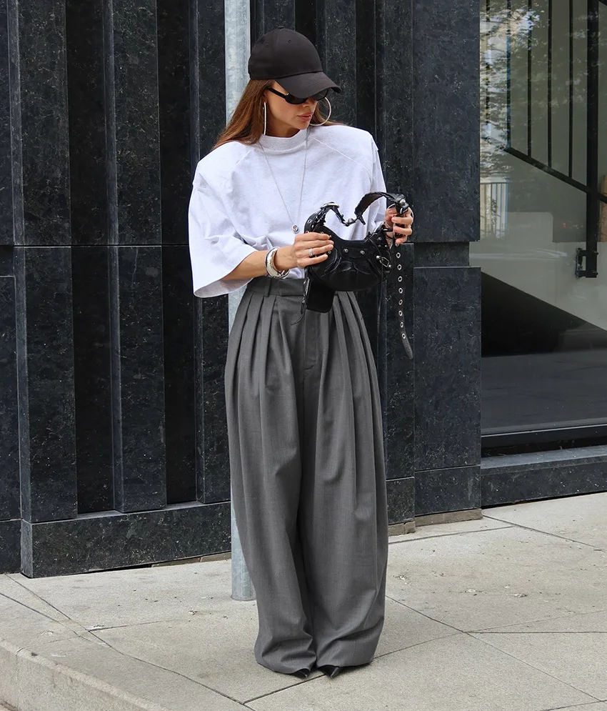 Casual Women's Trousers Autumn Winter Loose Fashionable Solid Color Versatile Clothes High Waist Pocket Wide Leg Trousers