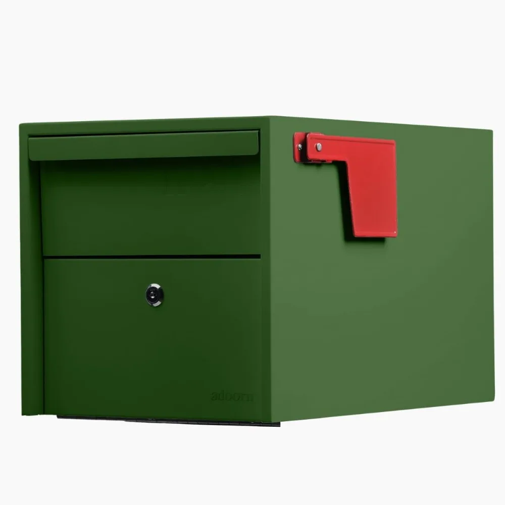 Post Mount Mailbox | Green, Small 12 x 12 x 18.5 (HxWxD) Anti-Theft Locking Mailbox with 2 Keys, Modern Mailbox with Flag