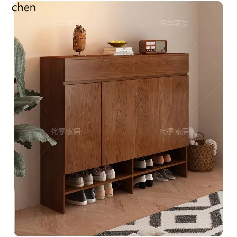 HT  Vintage Style Shoe Cabinet for Home Entrance Hallway Storage Living Room Entryway Integrated Wall Cabinet