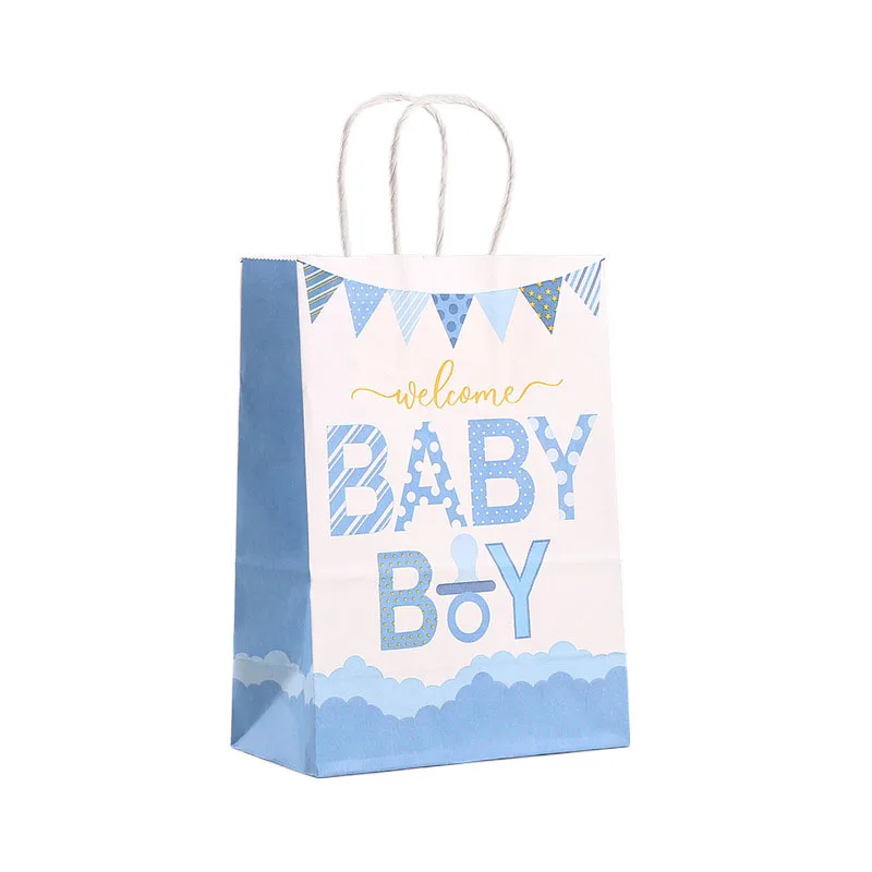 6Pcs Cartoon Blue Baby Boy Theme Paper Gift Packing Bag Gender Reveal Candy Cookie Bag for Kids Birthday Baby Shower Party Decor