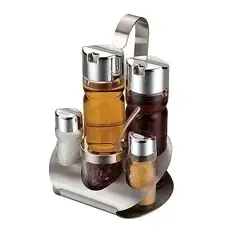 Kitchen Spice Bottle Seat Set (5pcs/set) Dinner Table Glass Oil Bottle Seasoning Jars Spice Rack Set