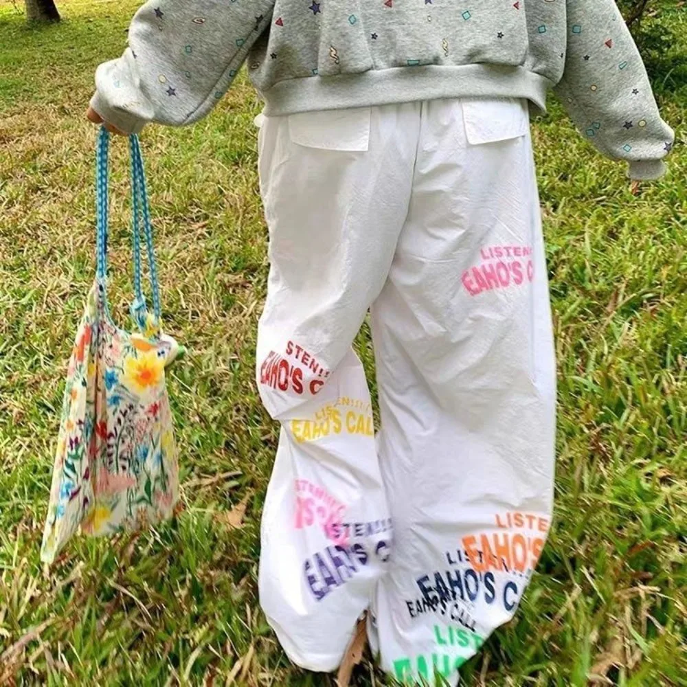 Y2K 브랜드 귀여운 레터 프린트 배기 팬츠 힙합 커플 풀 기장 밴딩 루즈 스트레이트 와이드 레그 팬츠 캐주얼