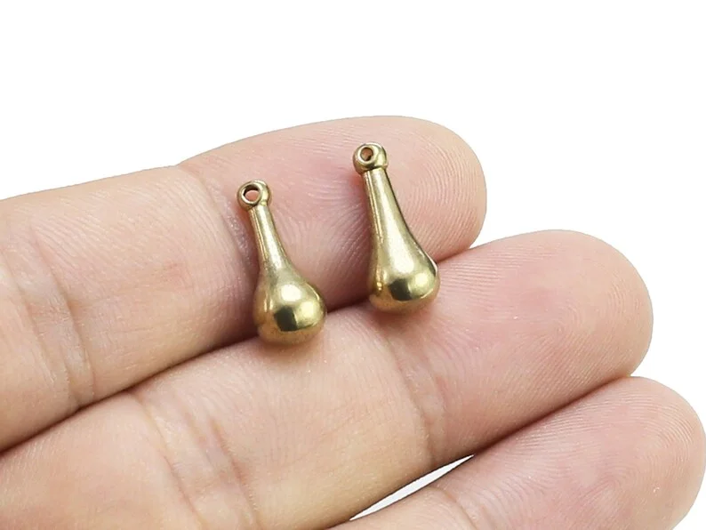 10pcs Teardrop Earring Charms, Brass Drop Findings, 15.6x6.8mm, Extender Chain Ends, Jewelry Making R2376