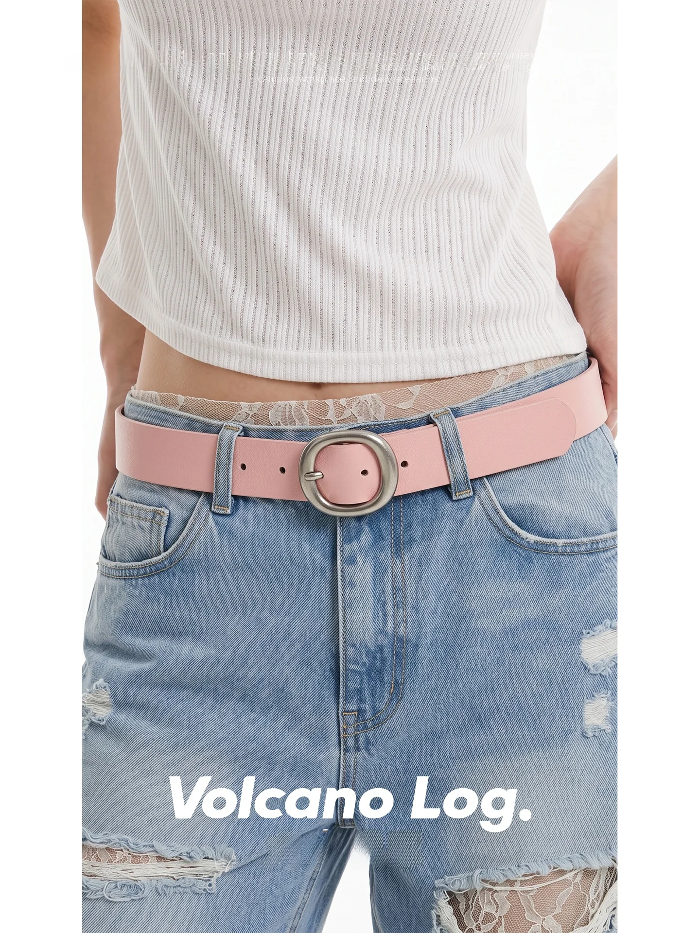 bright-silver-oval-buckle-belt-simple-korean-style-high-end-design-genuine-leather-belt-women's-model-volcano-log-original