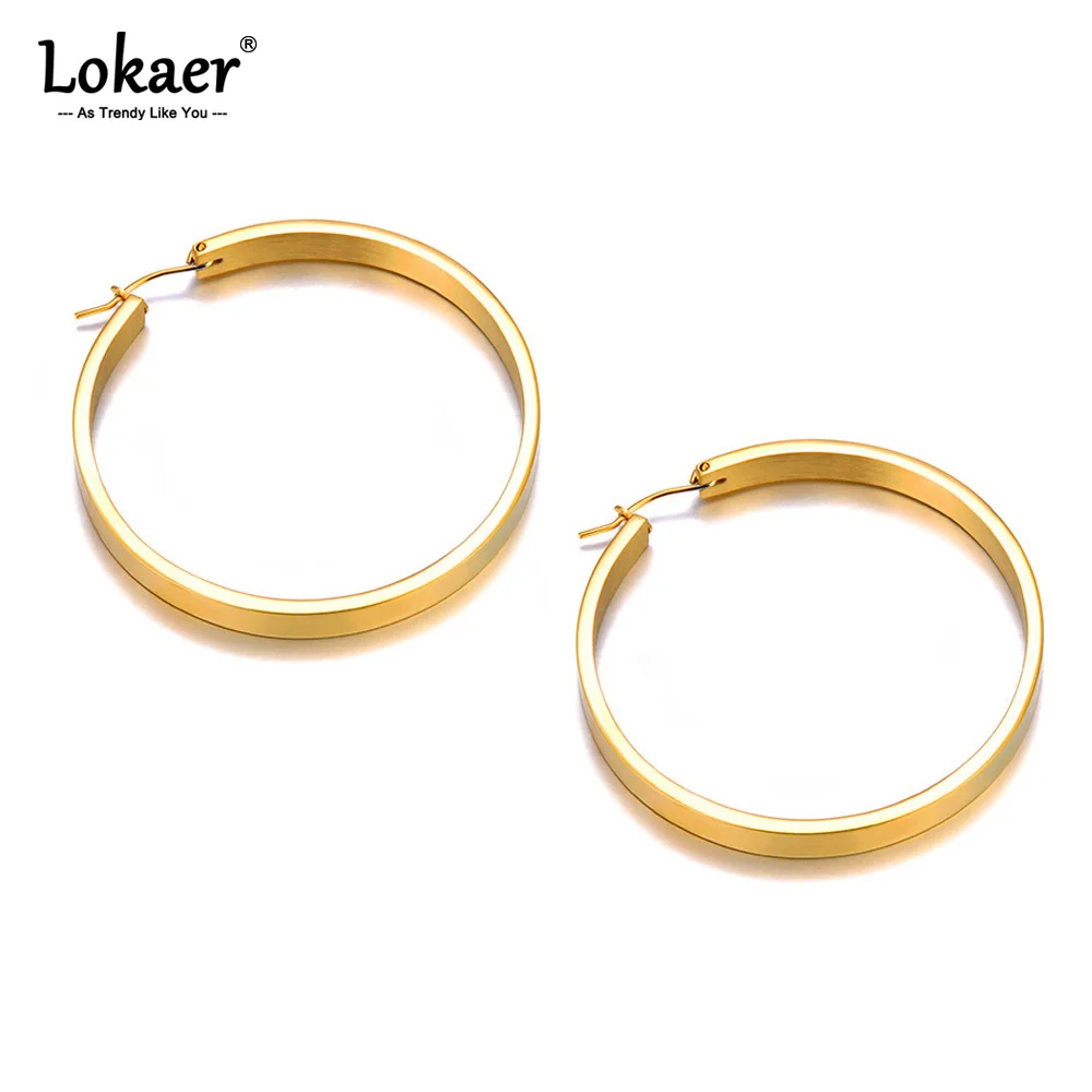Lokaer 316L Stainless Steel 48mm Round Big Hoop Earrings For Women Real Gold Plated Daily Fashion Waterproof Chic Jewelry E24009