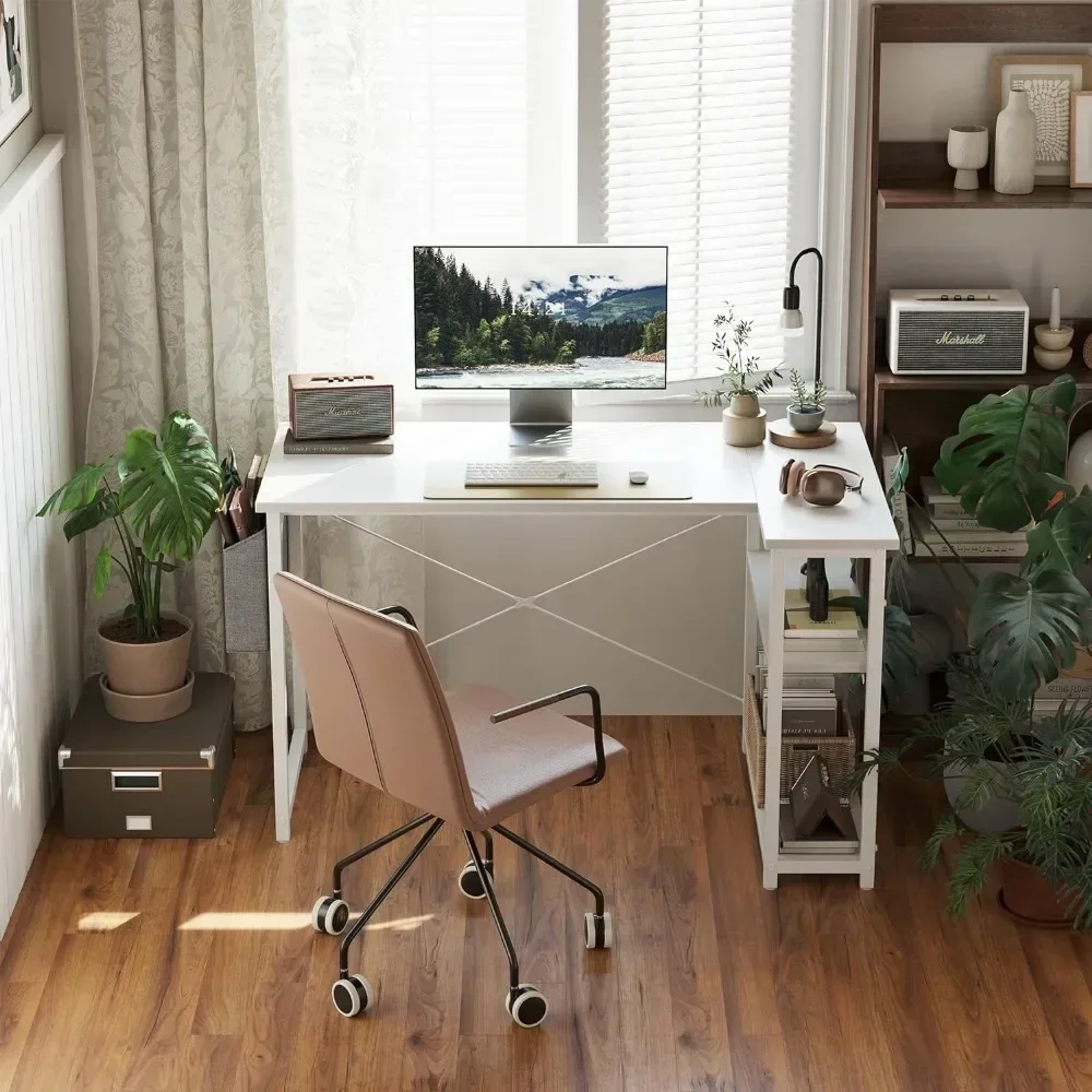 40 Inch Home Office Small Corner Desk Study Writing Table Small L Shaped Computer Desk With Storage Shelves White Reading Desks