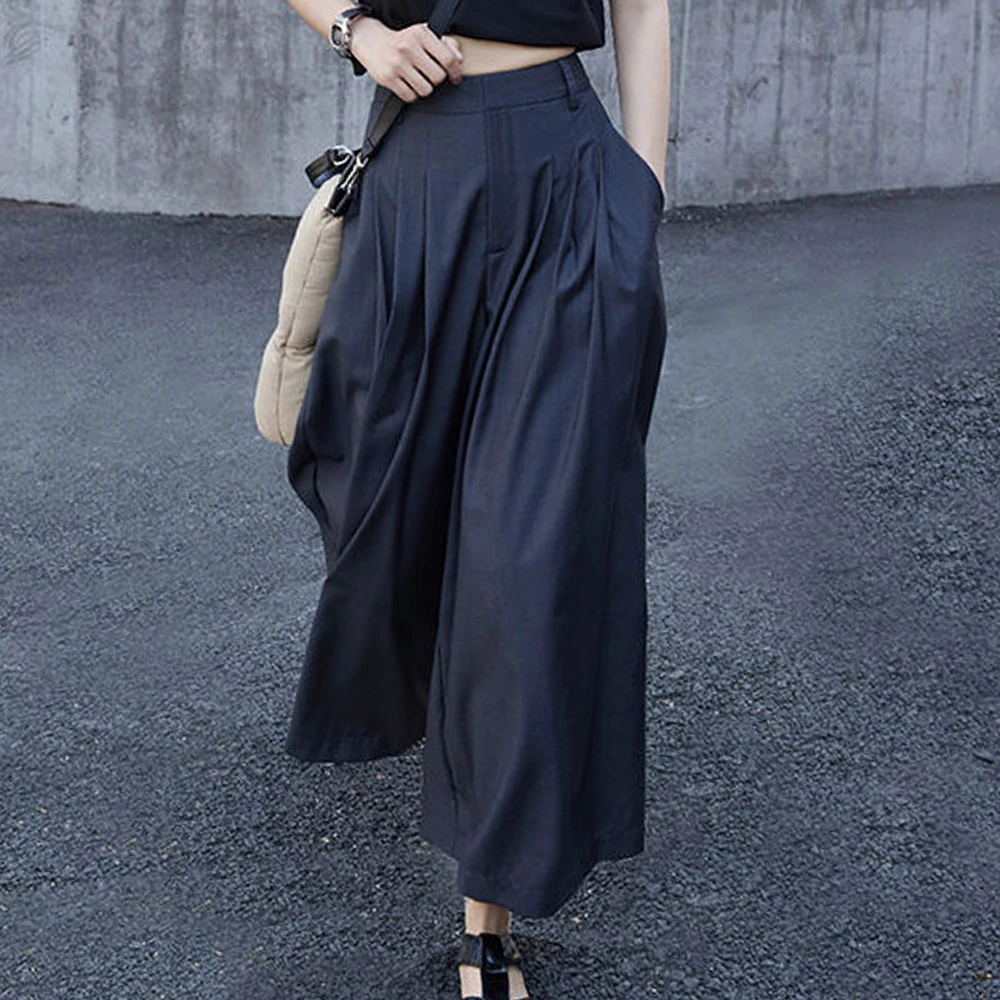 Spot gray wide leg pants for women in summer, thin, high waisted, hanging, loose casual  skirt  cropped pants, trendy