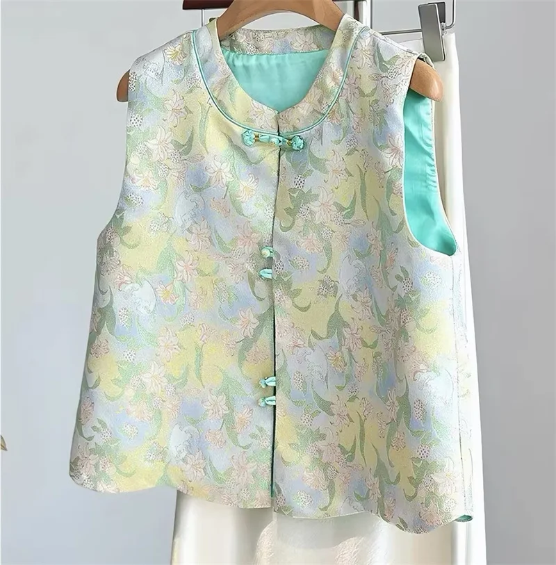 Women Vest New Fashion Spring and Summer Chinese Style Collar Buckle cardigan Sleeveless Temperament Joker Loose Vest Coat Woman