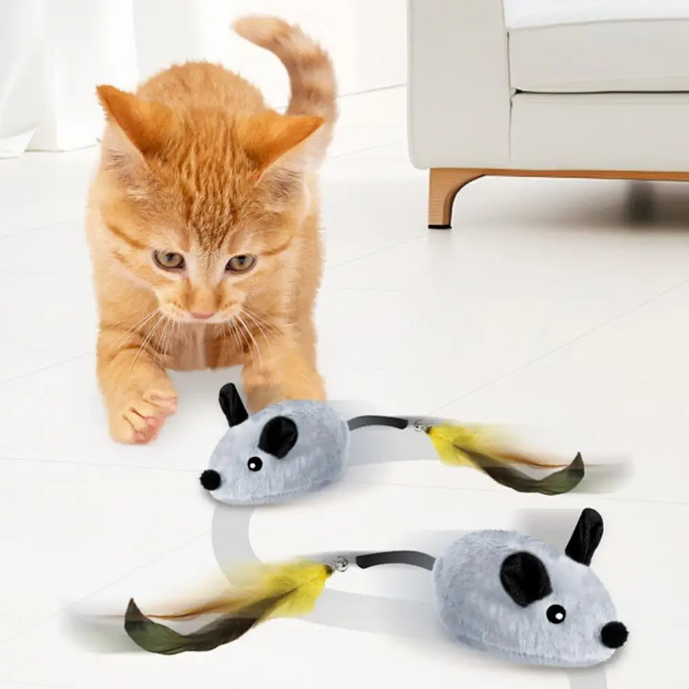 Electric Mouse Toy for Cats Interactive Plush Mouse with Remote Control Rechargeable Automatic Moving Cat Mice Toy with Feather