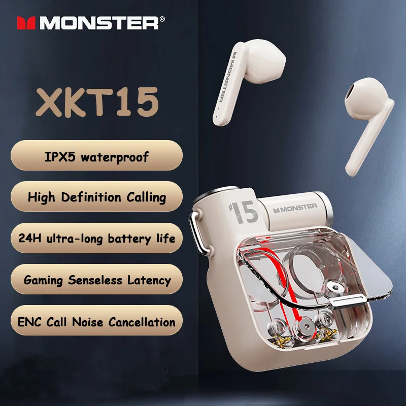 سماعات تشويس مونستر XKT15 TWS طويلة الاستعداد سماعة لاسلكية تعمل بالبلوتوث V5.3 سماعات أذن للألعاب HIFI سماعات صوت زمن انتقال منخفض