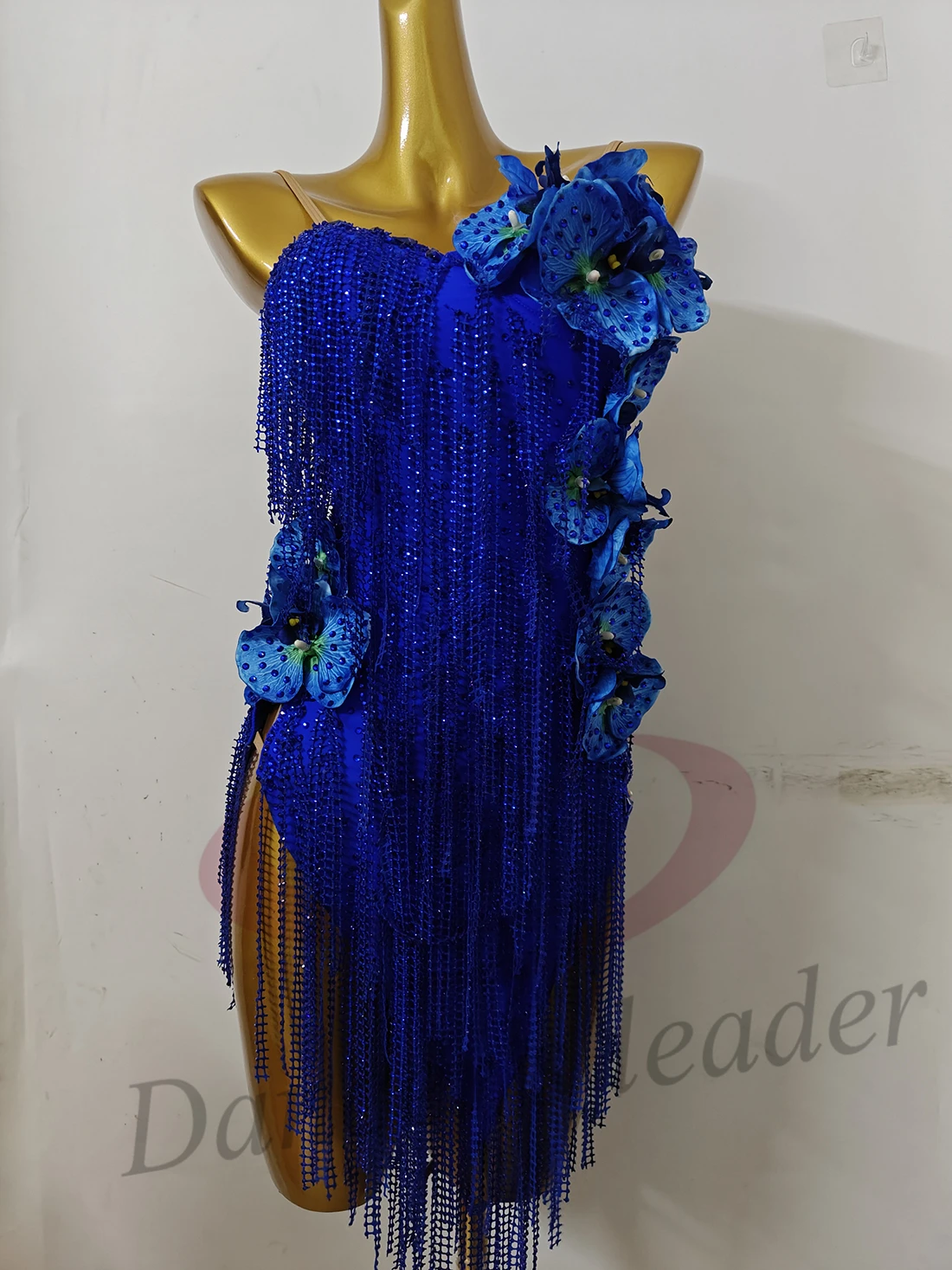 Traje de dança latina, strass, vestido estilo azul personalizado de alta qualidade para mulheres, adultos e crianças, vestido de performance de samba