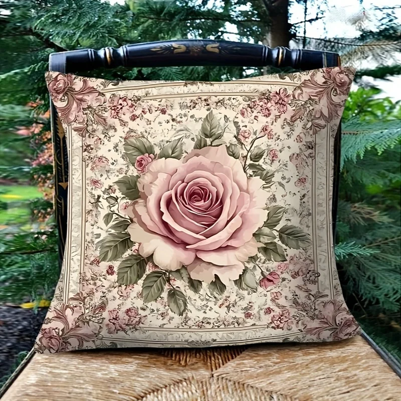 VIKAMA Vintage Pink Rose Pillow Covers European Palace Style Cushion Covers Elegant Living Room Decor Pillow Cases Home Decor