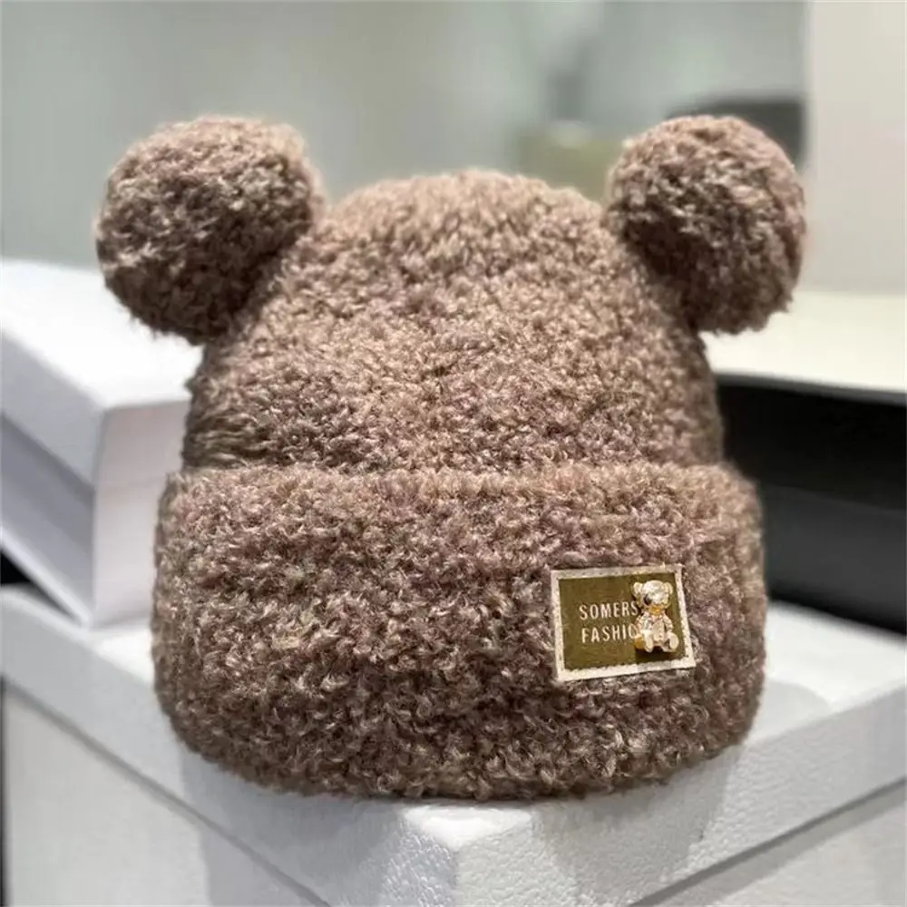 Warm Plush Hat Fashion Cute Bear Ear Skullcap Beanie Hat Winter Protection Riding Skiing Beanie Hat Casual Outdoor Bonnet Caps