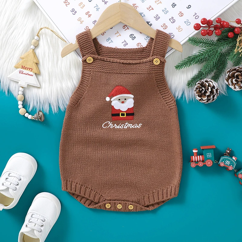 Winter Christmas Baby Bodysuits Clothes 0-18m Sleeveless One Piece Knit Newborn Boys Girls Onesie Outfits Infant Unisex Jumpsuit