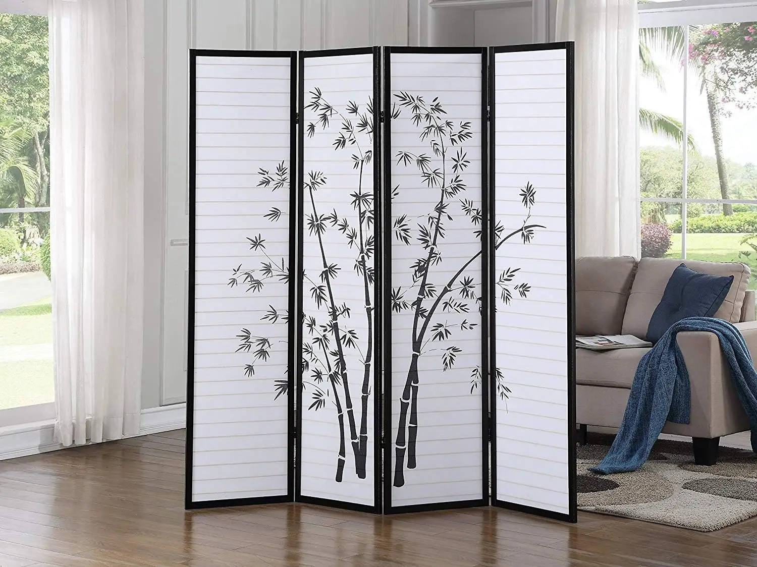 

Shoji Screen/Room Divider Print Bamboo 4 Panel Black