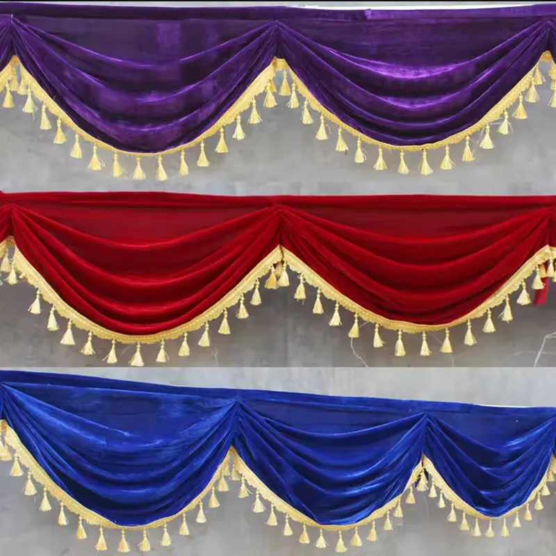 2 Meter Velvet Party Valance Drape Panel Wedding Backdrop Decor Curtain Swag Stage Background Drapery Table Skirt Curtain Head