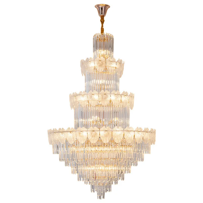 

New living room crystal chandelier luxury staircase modern light luxury duplex