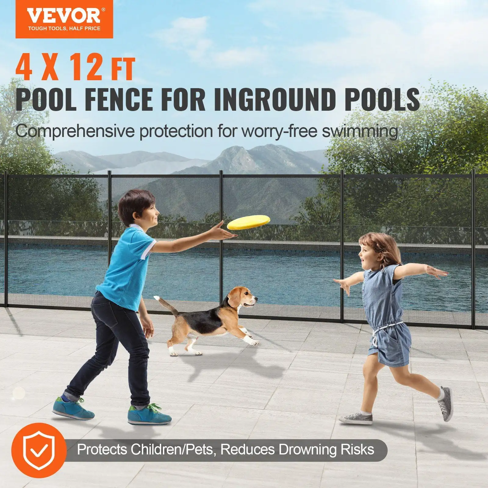 Pool Fence, 4 x 12 FT Pool Fences for Inground Pools, Removable Safety Pool Fencing, Easy DIY Installation Fence, PVC Fence Mesh