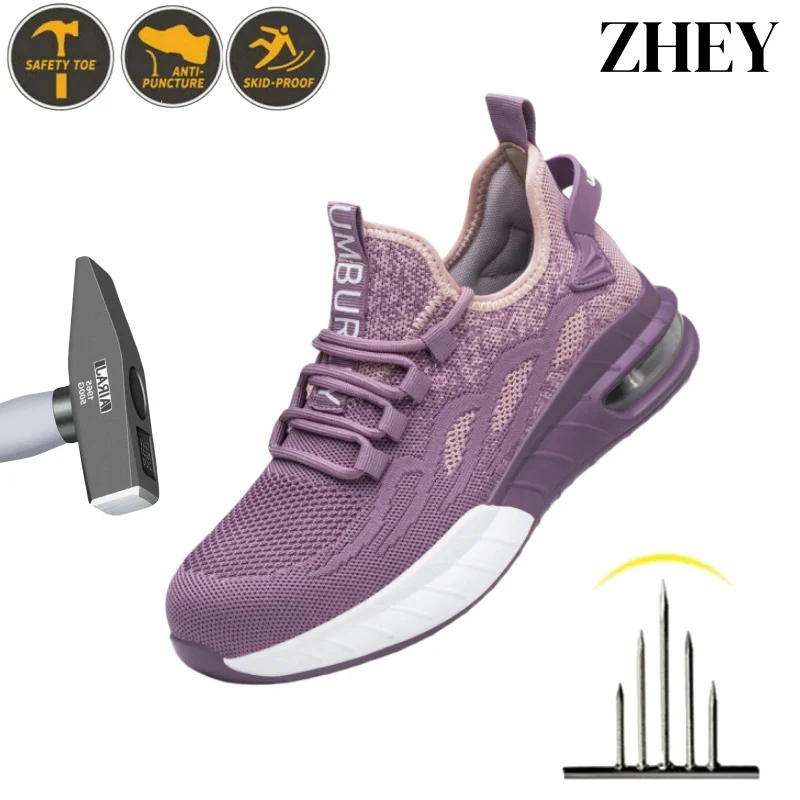 

Women Safety Shoes For Work Safety Boots Breathable Steel Toe Puncture Proof Sport Work Sneakers Construction Security Boots