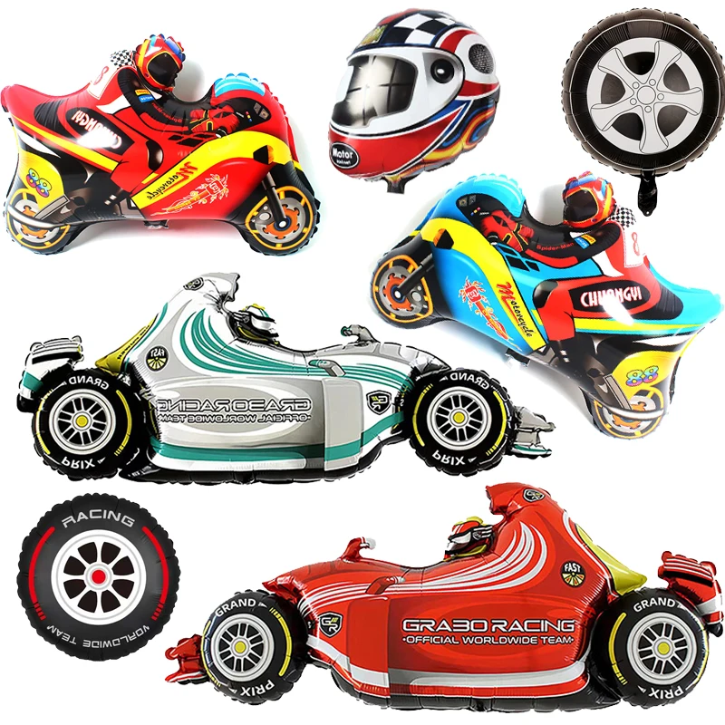 Racing Car Theme Foil Balloons Kids Boys Men Car Wheel helmet Sport Events Race Car Birthday Party Decoration Children's Toy