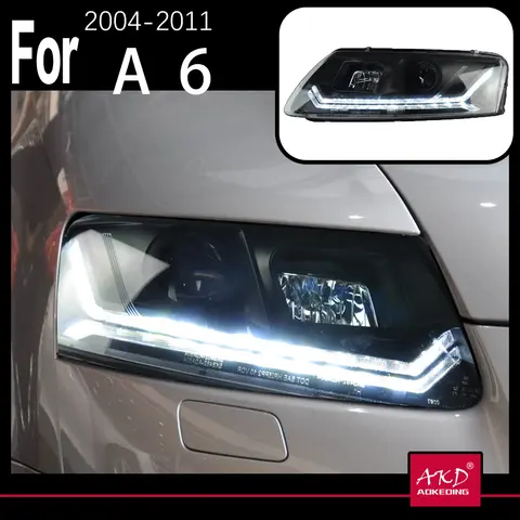 AKD 자동차 모델 헤드 램프 A6 헤드 라이트 2004-2011 A6 LED 헤드 라이트 C5 C6 회전 신호 DRL Bi 크세논 프로젝터 자동차 액세서리