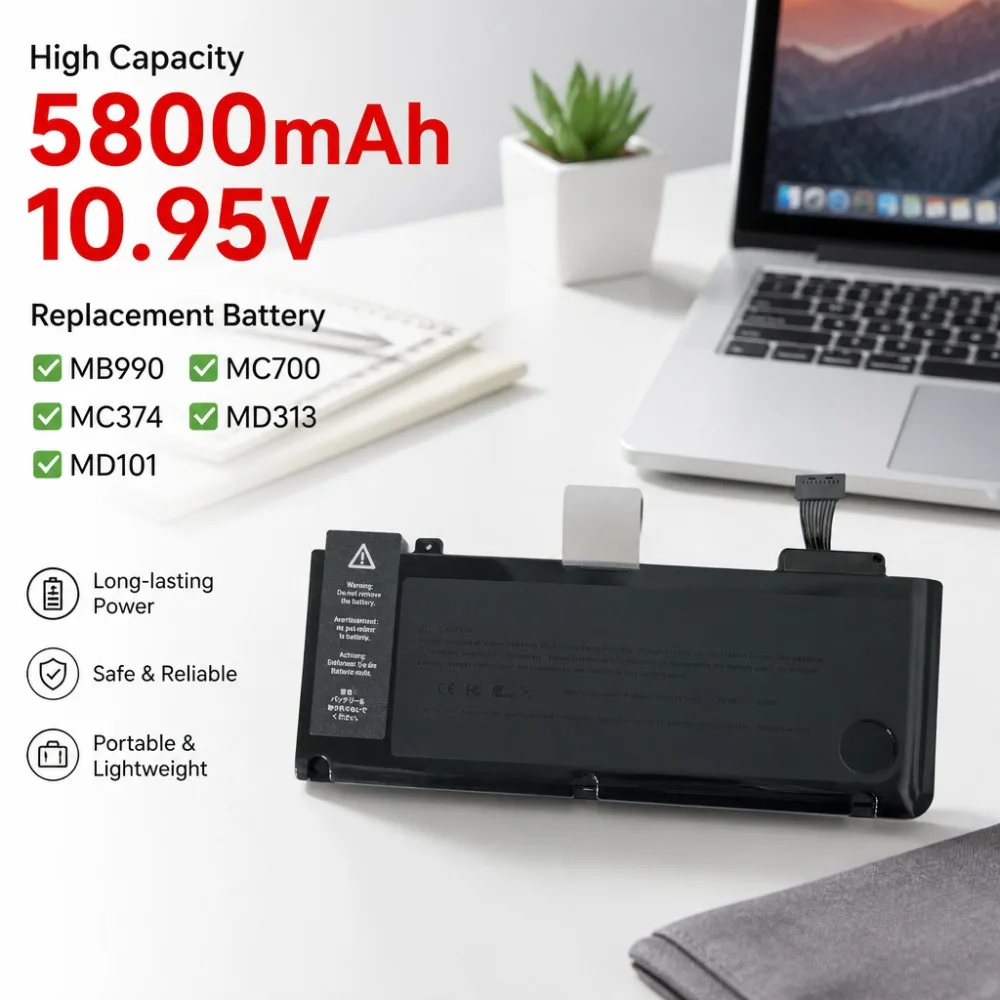 5800mAh High Capacity Laptop Battery for Apple MacBook Pro 13 A1322 A1278 MB990 MC700 Replacement Notebook Accessories