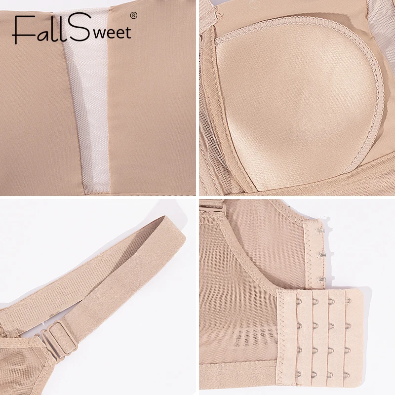 حمالة صدر نسائية لاسلكية من FallSweet مقاس كبير بدون خياطة ورقبة على شكل حرف V قابلة للتنفس ومريحة بحزام عريض ملابس داخلية نسائية