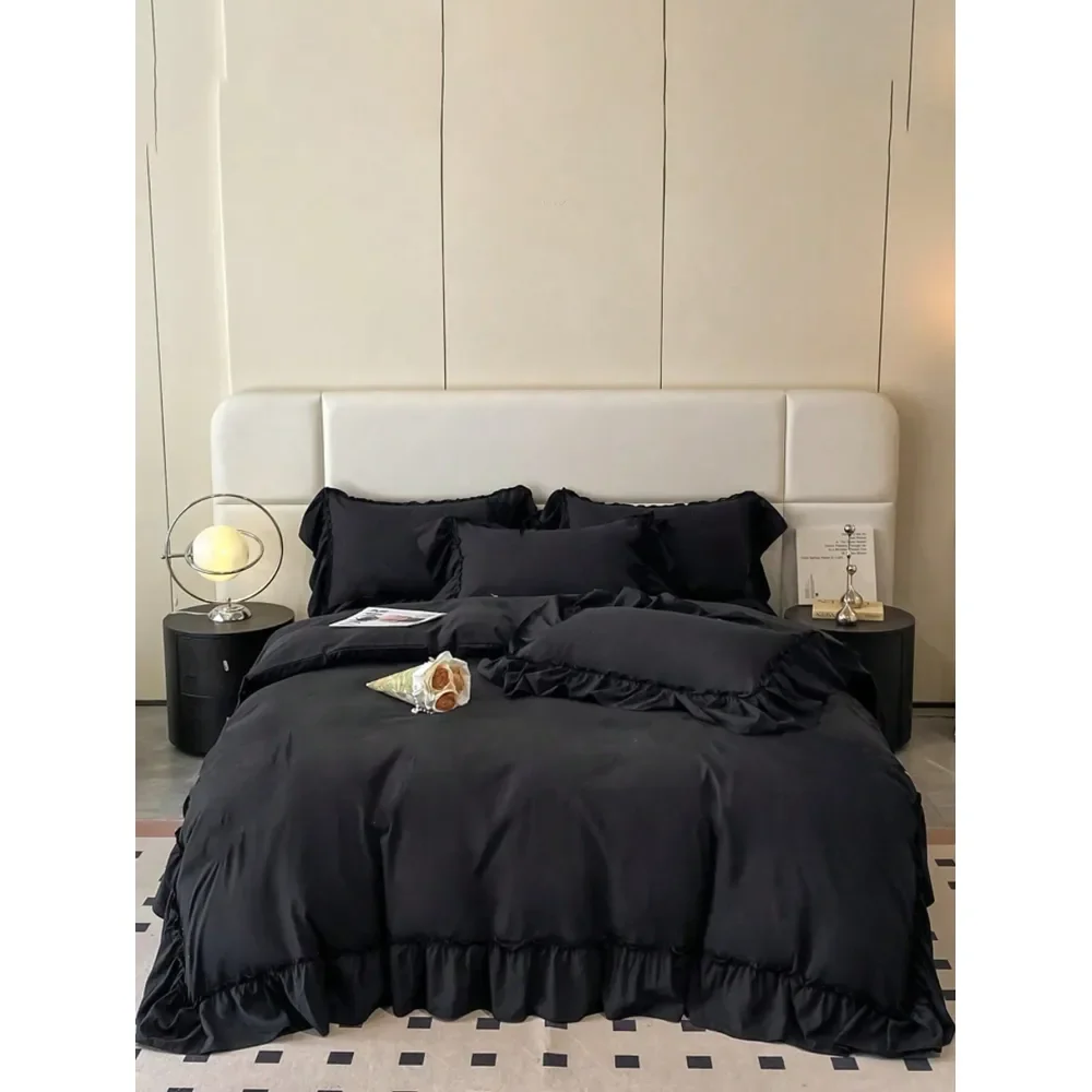 

Solid Color Ruffled Soft Comfortable Duvet Cover Set 1Duvet Cover 2Pillowcases, Suitable For Bedroom And Guest Room