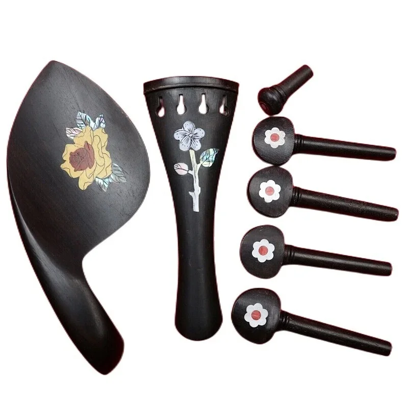 Different Beautiful Violin Accessories Set Pegs Tailpiece Chin rest Fiddle Fittings with Shell inlays 4/4 Violin Replacements